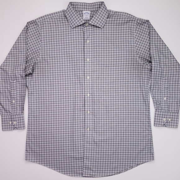 Brooks Brothers Slim Fit Shirt 17 32/33 Gray Check - Picture 2 of 8